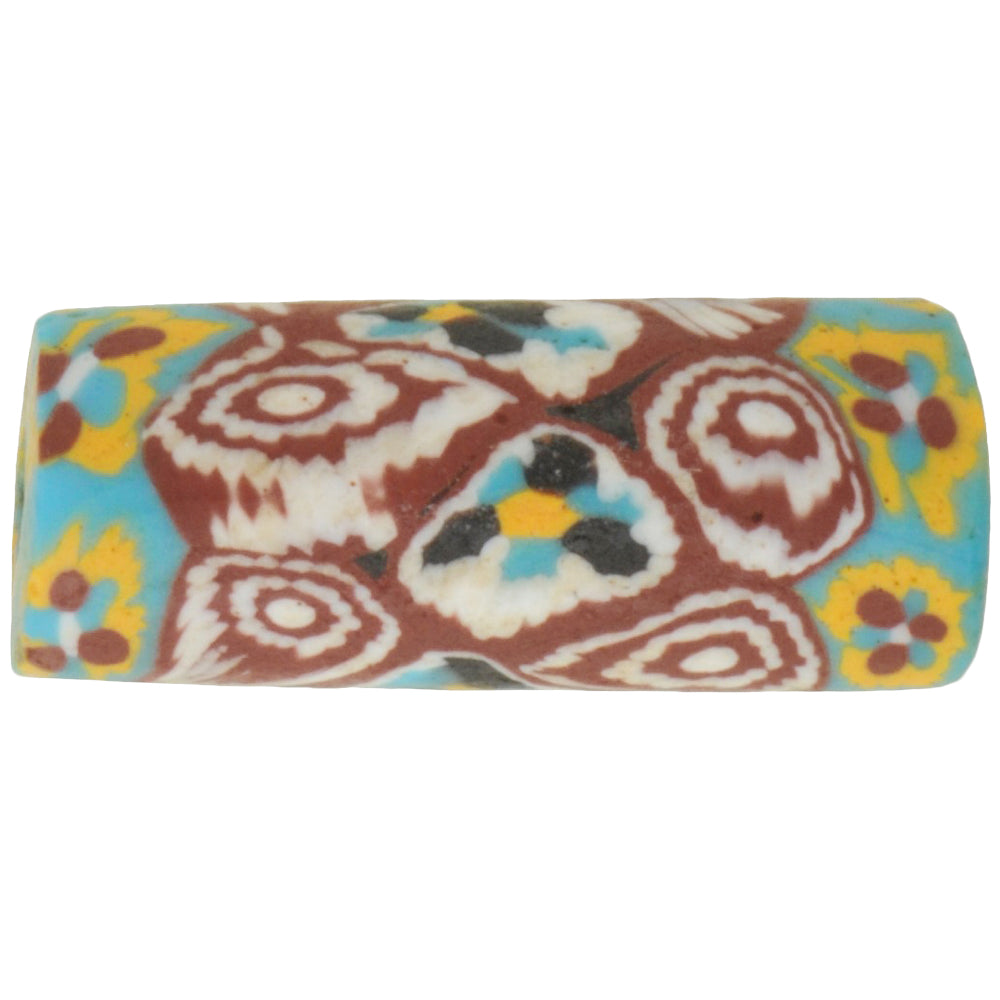Rare Antique Venetian Millefiori Mosaic Glass Trade Bead, 21 X 9 Mm