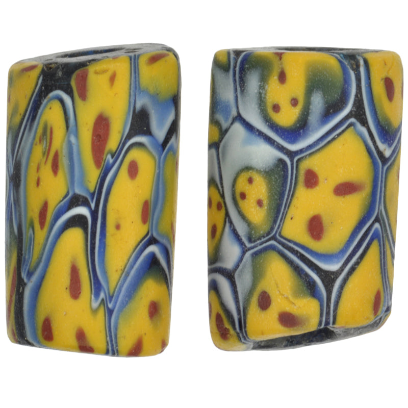 Antique Rare Venetian Millefiori Mosaic Glass Trade Beads, 19X11Mm Pair