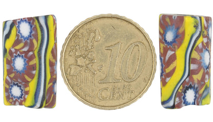 Antique Rare Millefiori Venetian Mosaic Glass Trade Beads, 18X10Mm Pair - alternate view