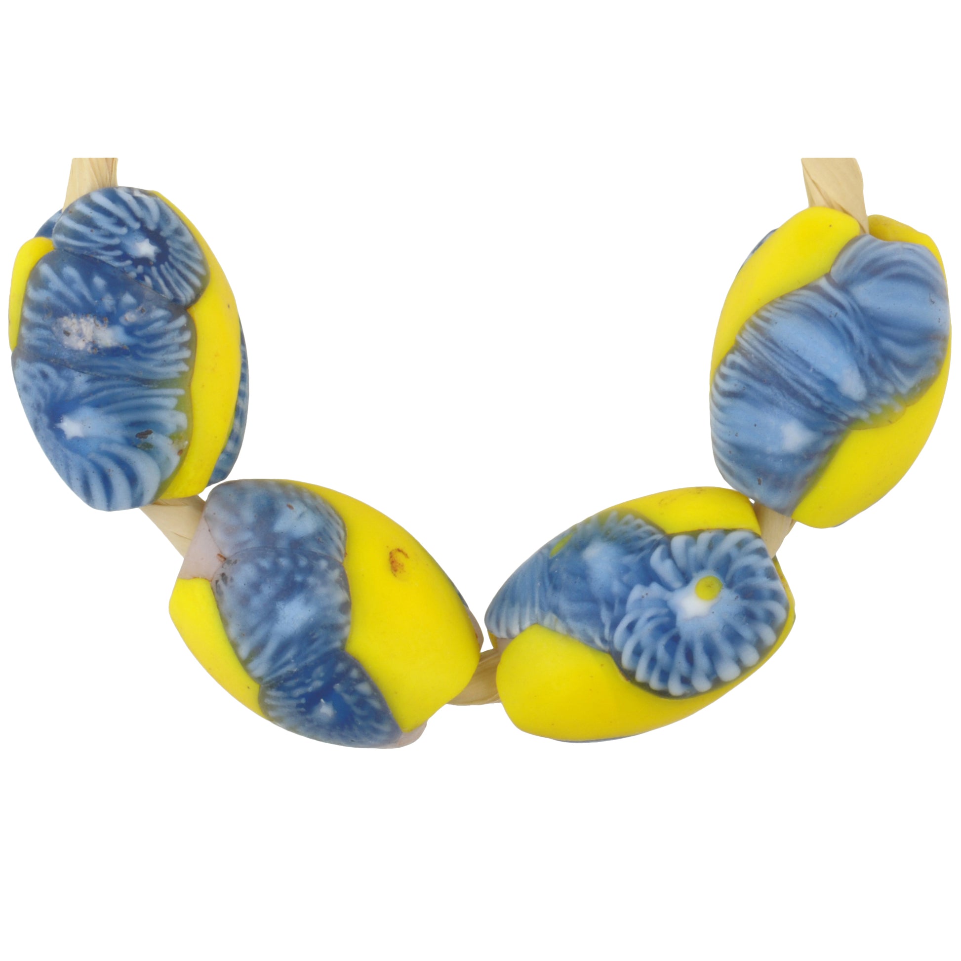 Antique Oval Venetian Millefiori Mosaic Glass Trade Beads - 4Pcs