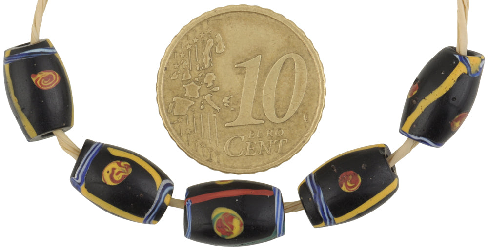 Antique Black Venetian Lampwork Glass Trade Beads With Trail Decoration, 11Mm - alternate view