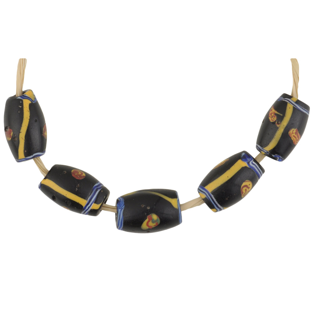 Antique Black Venetian Lampwork Glass Trade Beads With Trail Decoration, 11Mm