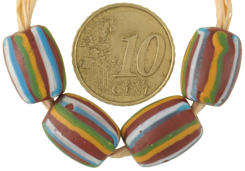 Rare Old Striped Brick Venetian Lampwork Glass Trade Beads - 14X11Mm - alternate view