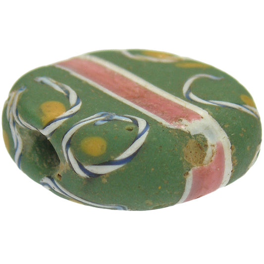 Rare Tabular Green Fancy Antique Venetian Lampwork Trade Bead 18X16Mm