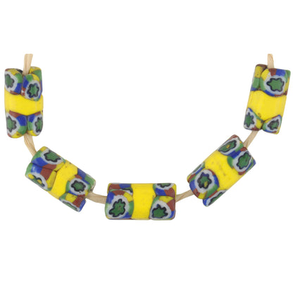 Antique Banded Millefiori Venetian Mosaic Glass Trade Beads 13X7Mm