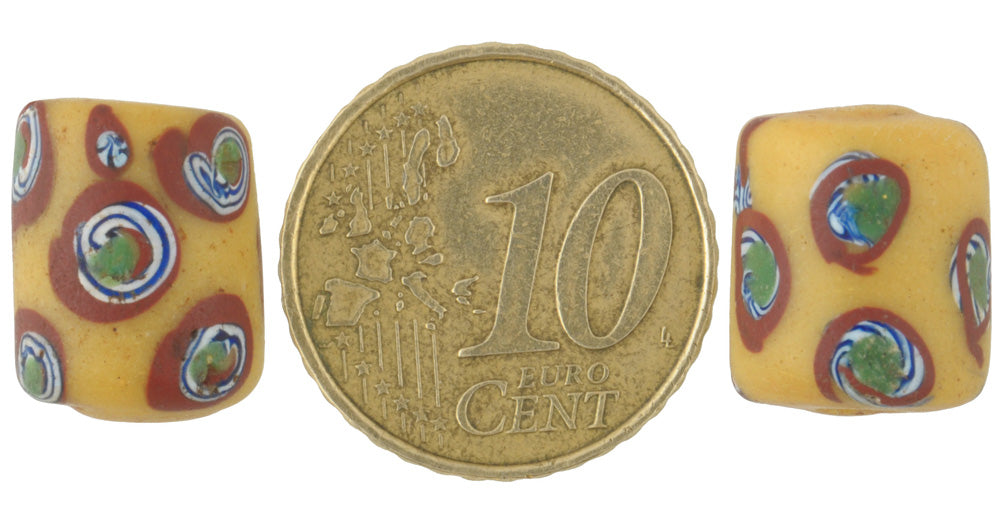 Antique Eye Fancy Venetian Lampwork Glass Trade Beads Pair, 13X11Mm - alternate view