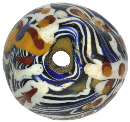 Rare Antique Venetian Bicone King Glass Trade Bead, 18X14Mm, Lampwork - zoomed-in detail