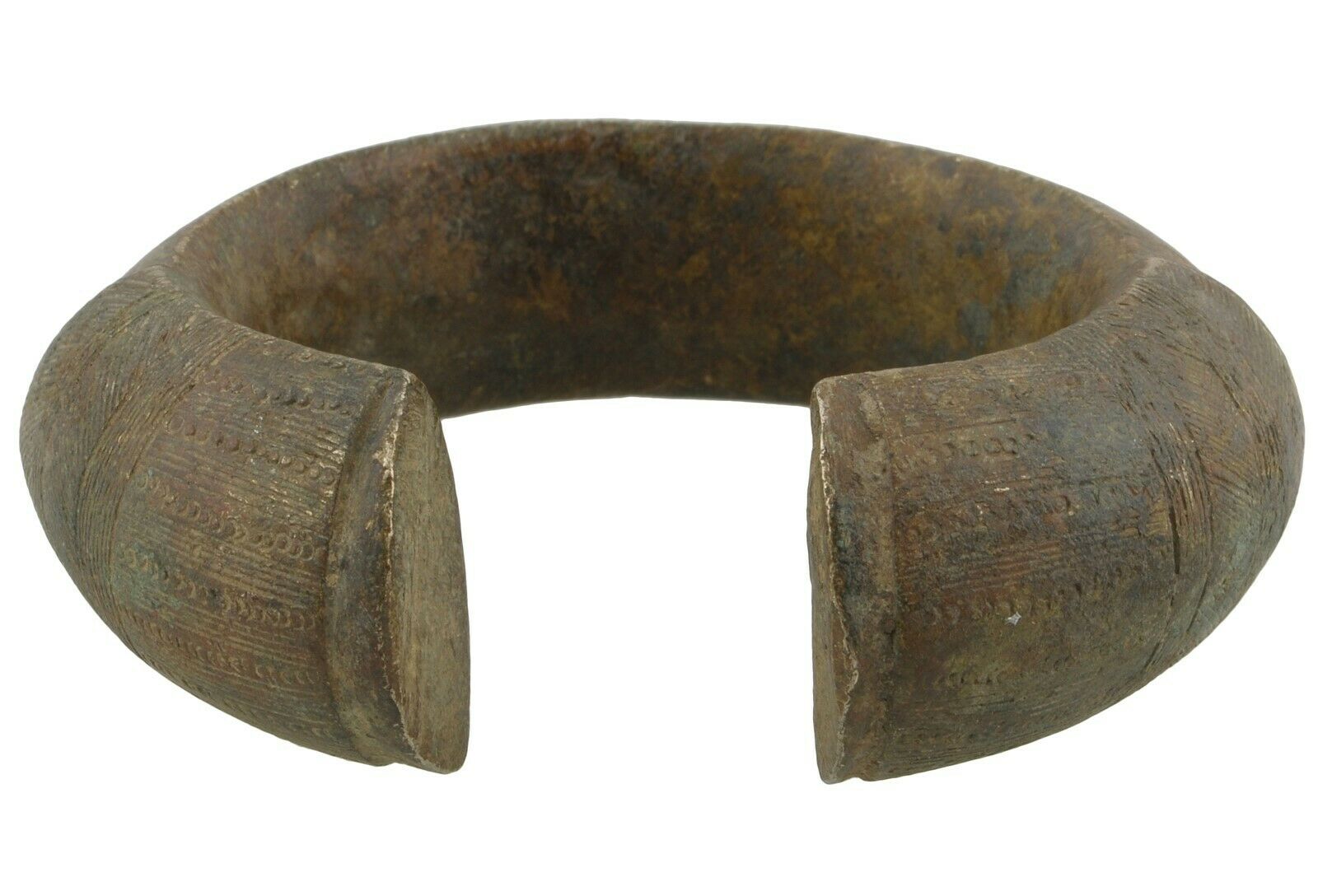 Antique Brass Bracelet African Currency Fulani Ghana Burkina Faso - close-up
