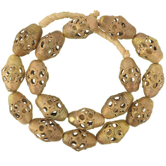 Large Ashanti Brass Beads Strand, Handcrafted In Ghana