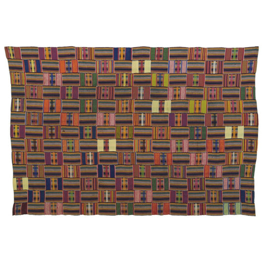 Nice Old Rare African Kente Ewe Ghana Hand Woven Cloth Textile Home Decoration - enhanced texture view