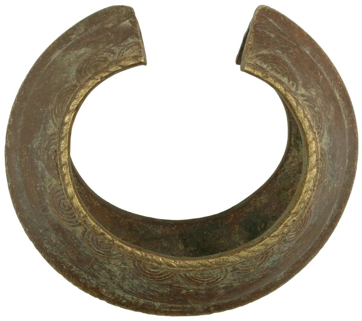 Old Brass Bronze African Bracelet Currency Fulani Ghana / Burkina Faso - zoomed-in detail