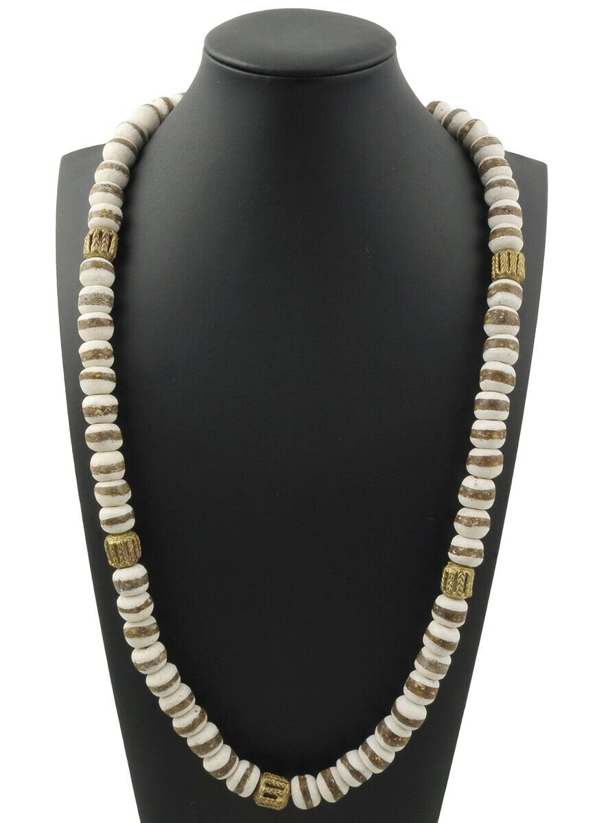 Handmade Necklace Recycled Glass Beads Brass Ethnic Jewelry Africa - close-up