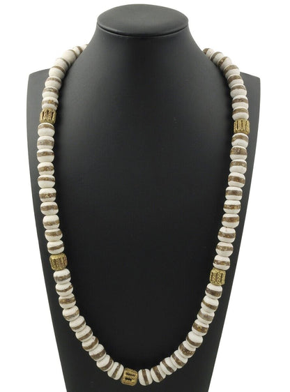 Handmade Necklace Recycled Glass Beads Brass Ethnic Jewelry Africa - close-up