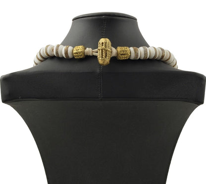 Handmade Necklace Recycled Glass Beads Brass Ethnic Jewelry Africa - product focus