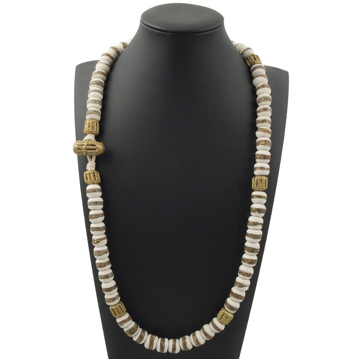 Handmade Necklace Recycled Glass Beads Brass Ethnic Jewelry Africa - alternate view