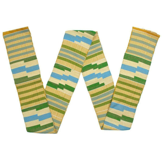 Authentic Handwoven Kente Scarf - Ghanaian Double-Woven Stole - close-up
