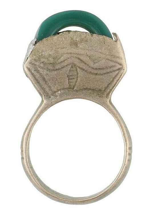 Authentic Tuareg Silver Ring – Green Glass – TribalGH