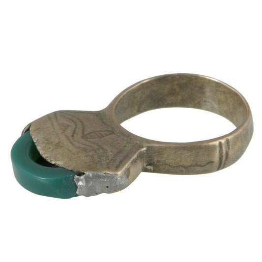 Authentic Tuareg Silver Ring – Green Glass – TribalGH