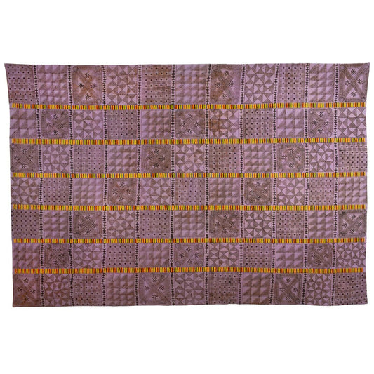 Hand Stamped Adinkra Cloth “Man” Size Vintage 1960s 132½″×90″