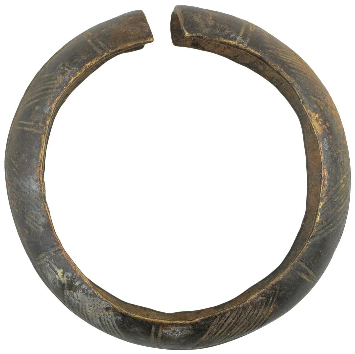 African Art Old Brass Bracelet Currency Ghana / Fulani West Africa - enhanced texture view