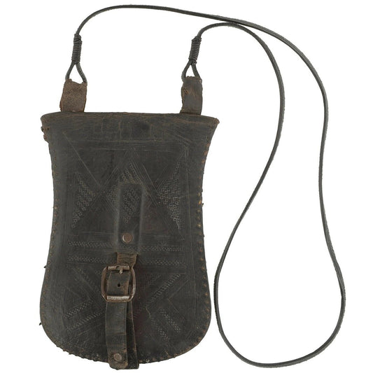 Old Leather Tuareg Purse Wallet African Sahara Niger Nigeria Mali Handmade Art - angled shot