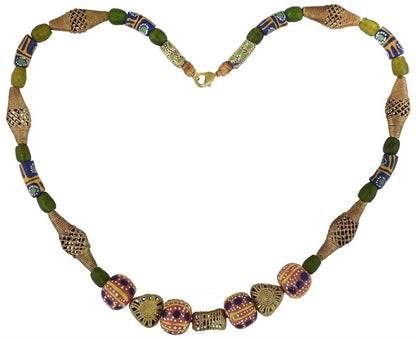 Handmade Brass Glass Beads From Ghana Ashanti African Necklace - angled shot