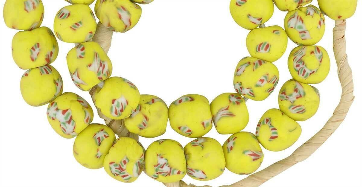 Handmade Ghana Fused Recycled Glass Trade Beads - 12-13Mm - close-up