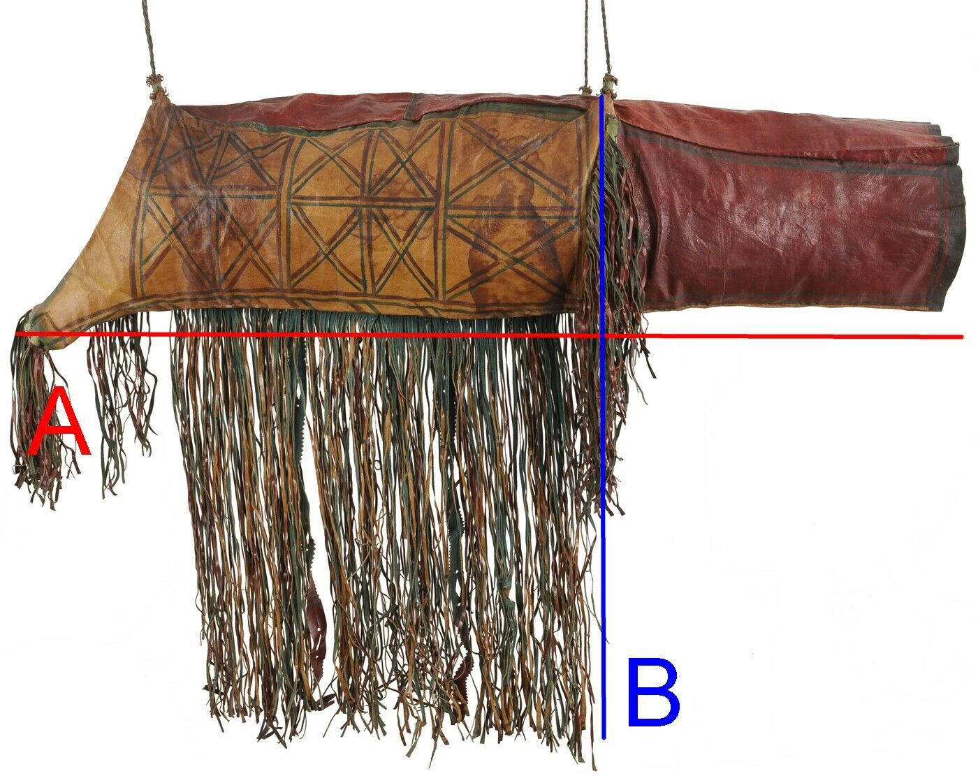 Camel Saddle Bag Old African Tuareg Leather Niger Mali Sahara Bedouin - angled shot