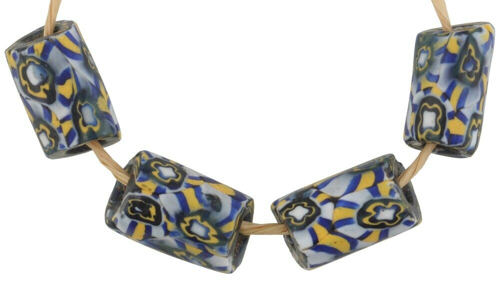 Rare Antique Venetian Millefiori Trade Beads - African Mosaic Glass - angled shot