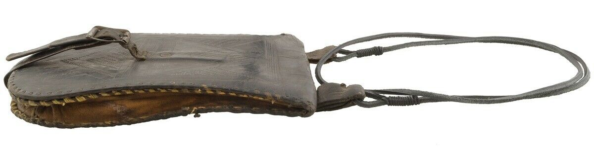 Old Leather Tuareg Purse Wallet African Sahara Niger Nigeria Mali Handmade Art - partial view