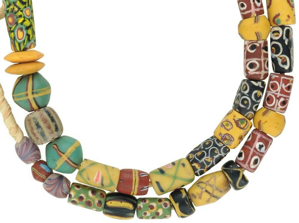 Old African Trade Beads Antique Venetian Lampwork Glass Fancy Chevron Millefiori - close-up
