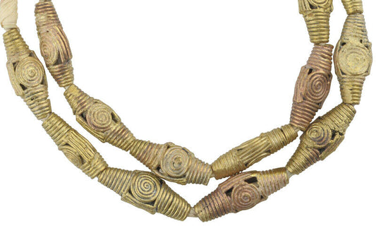 Handcrafted Tabular African Brass Beads By Ashanti Artisans - 20.5" Strand - alternate view
