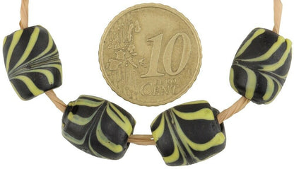 African Trade Beads Old Feather Venetian Glass Beads Black Fancy Lampwork Ghana - alternate view