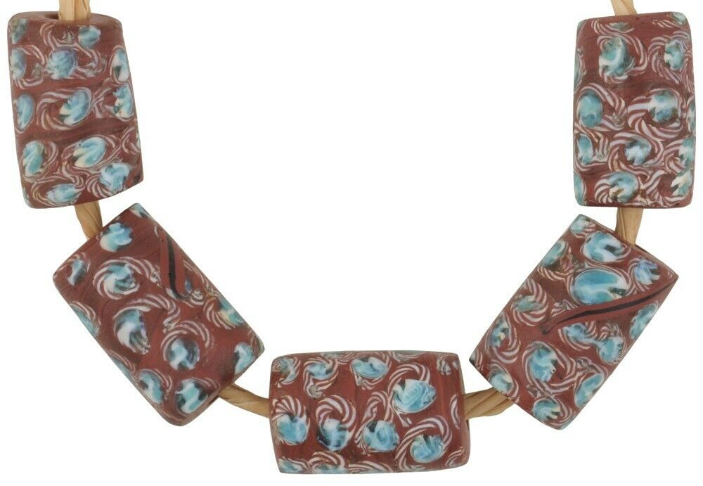 Antique Venetian Glass Beads Old African Trade Wound Lampwork Brick Fancy Rare