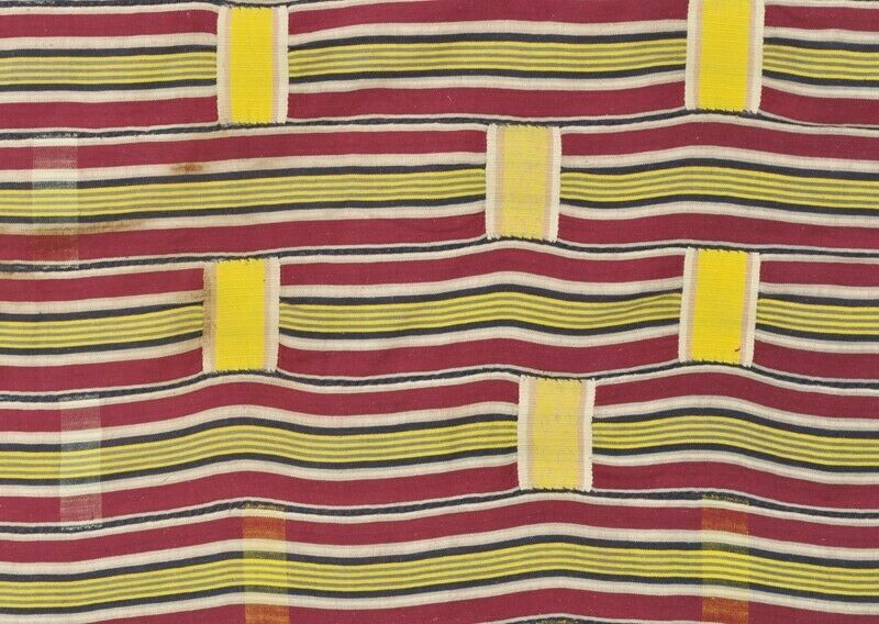Old African Art Ewe Kente Ghana Hand Woven Textile Ceremonial Cloth - close-up