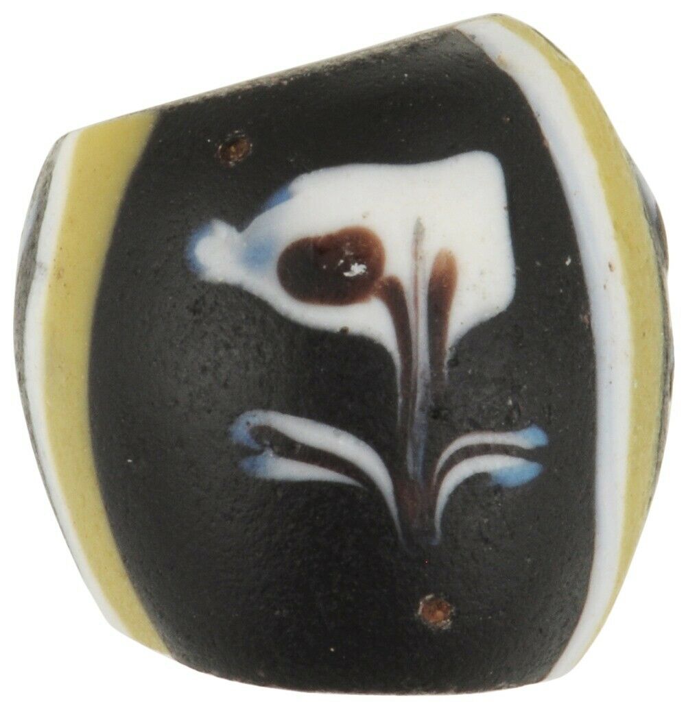 Old African Trade Bead Black Ghost Fancy Venetian Wound Glass Bead Lampwork Rare - alternate view