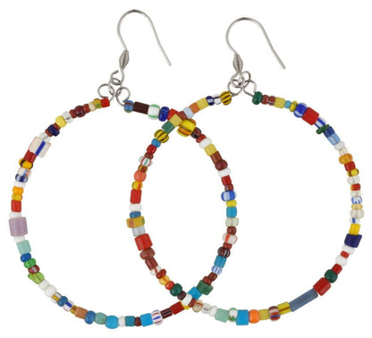 Old African "Christmas" Glass Trade Beads Bracelet And Earrings Memory Wire Boho - zoomed-in detail