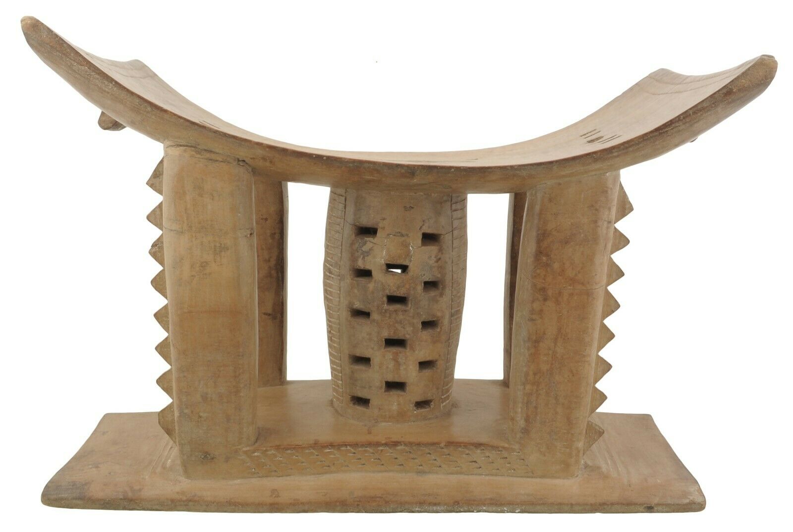 Old Ghana Ashanti Asante African Akan Wooden Chief Ceremonial Stool Hand Carved - angled shot
