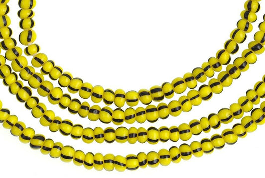 Tiny Vintage Striped Yellow 3 mm Venetian Seed Glass Trade Beads Strand