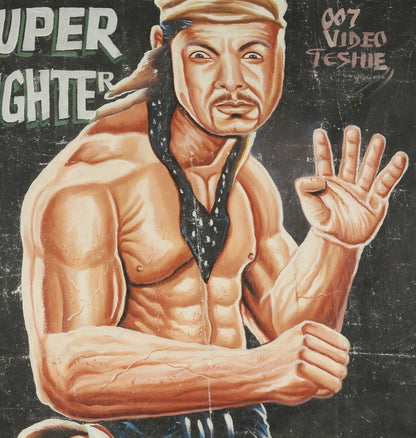 Super Fighter Movie Poster - Hand-Painted Ghanaian Art - close-up