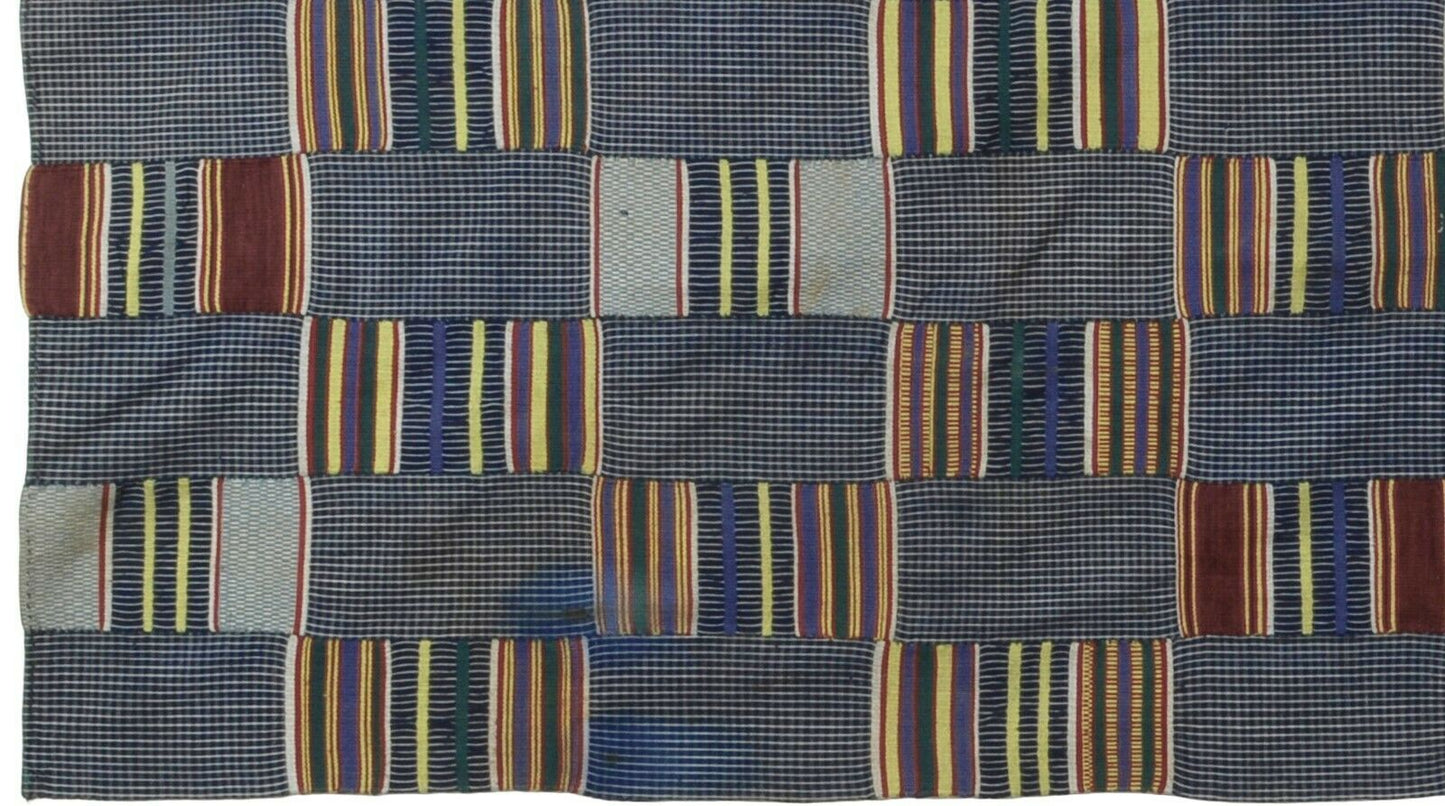 Old African Kente Ewe Ghana Hand Woven Cloth Textile Home Art Decor Guinea Fowl - close-up