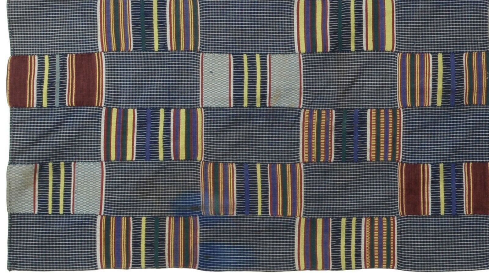 Old African Kente Ewe Ghana Hand Woven Cloth Textile Home Art Decor Guinea Fowl - close-up