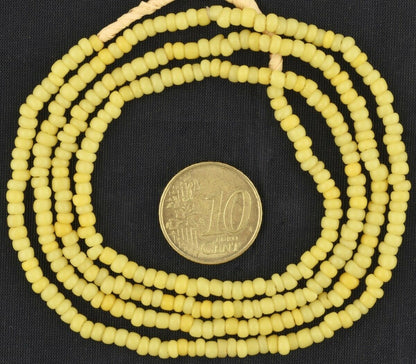 Old Venetian Tiny Yellow Seed Bead Strand • 3 mm Trade Beads Necklace