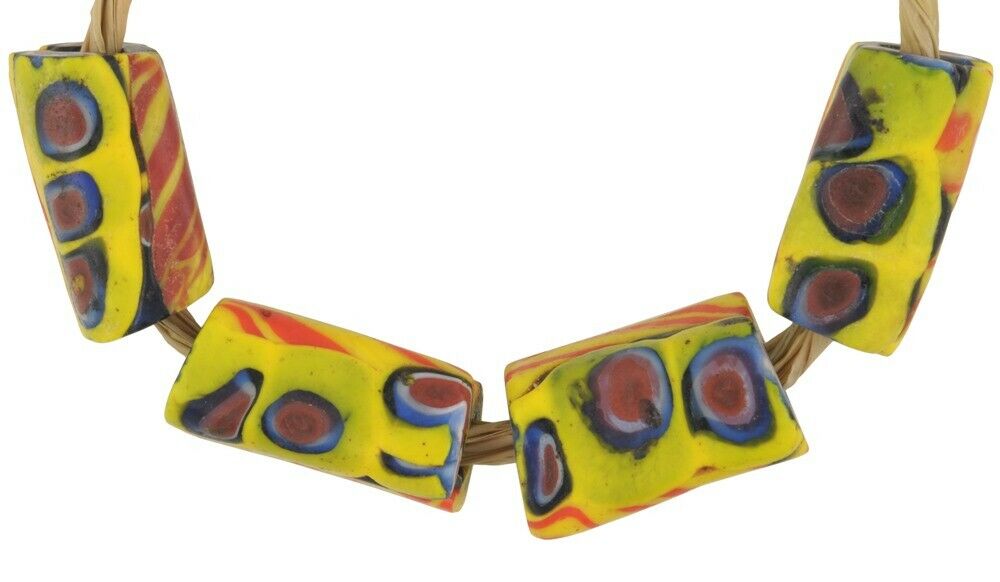 Antique Venetian Millefiori African Trade Beads - Rectangular Mosaic - close-up