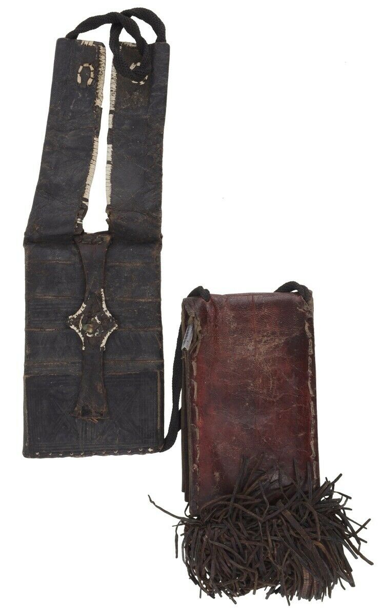 Old Tuareg Leather Purse Wallet African Sahara Niger Nigeria Mali Handmade Art - close-up