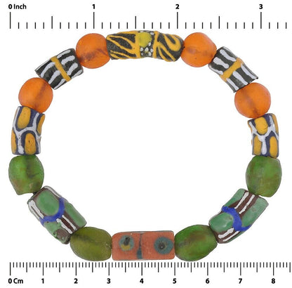 Handmade Glass Beads African Trade Stretched Bracelet Krobo - zoomed-in detail