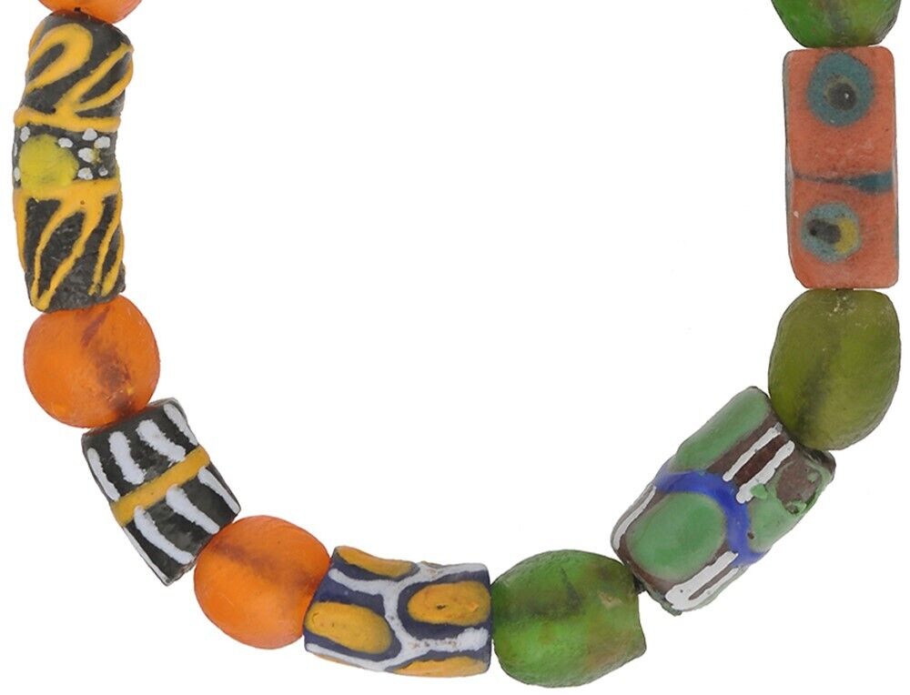 Handmade Glass Beads African Trade Stretched Bracelet Krobo - alternate view