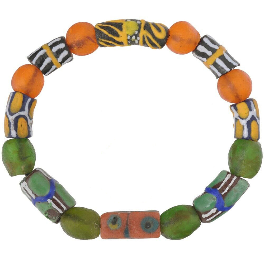 Handmade Glass Beads African Trade Stretched Bracelet Krobo