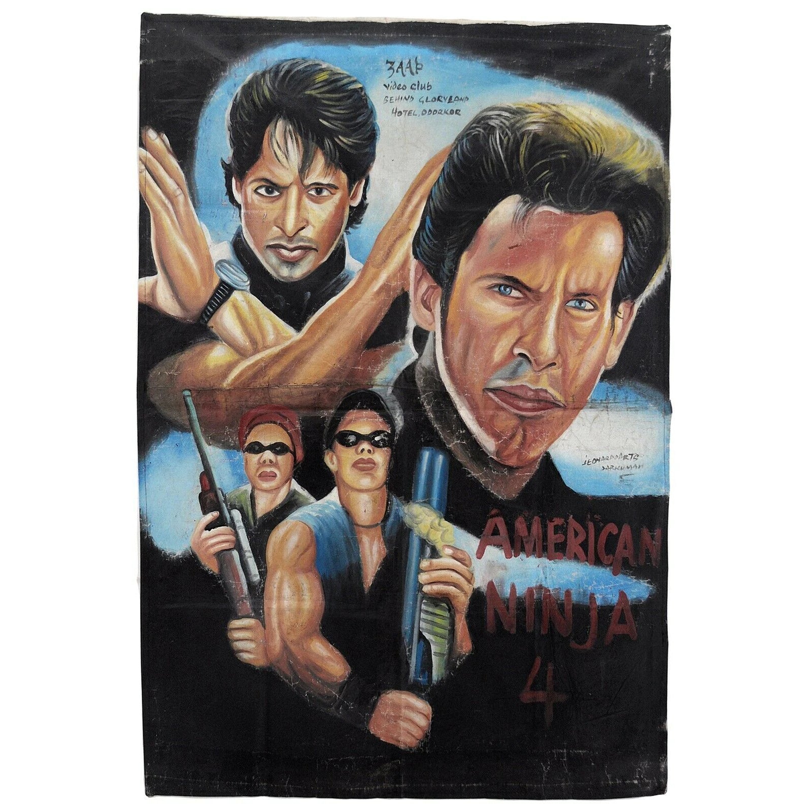 Authentic "American Ninja 4" Ghana Hand-Painted Movie Poster | Collectible Art - Michael Dudikoff military action scene