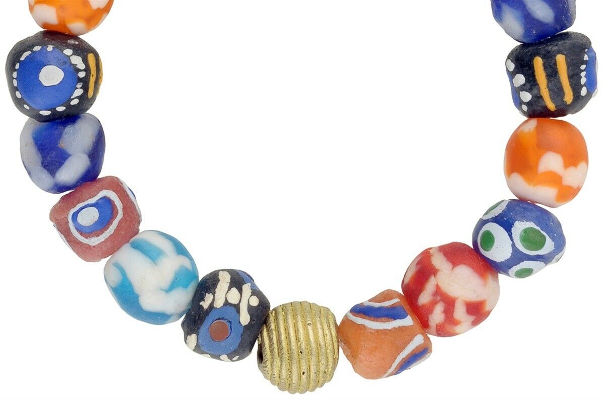 Handmade Beaded Bracelet - African Glass & Brass Beads - detailed product shot